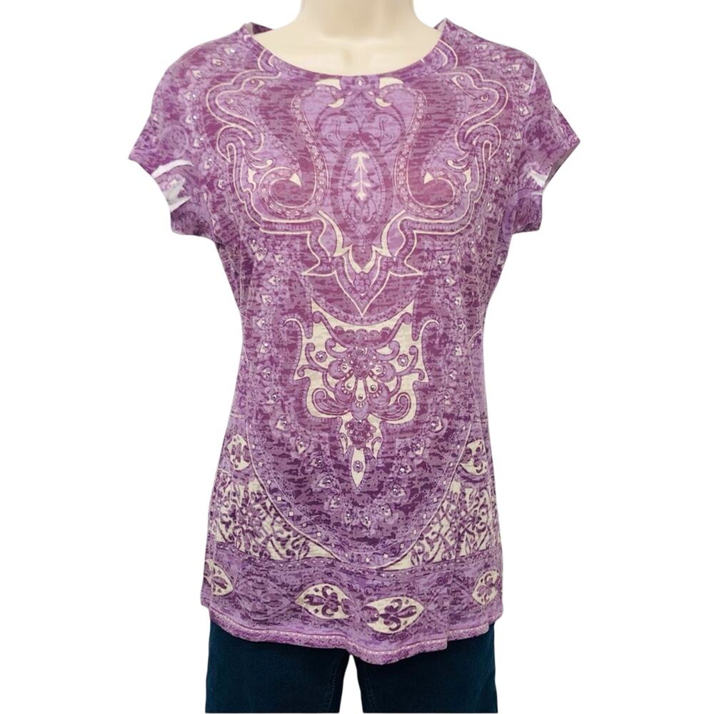 INC International Concepts Purple White Mandala Print T Shirt